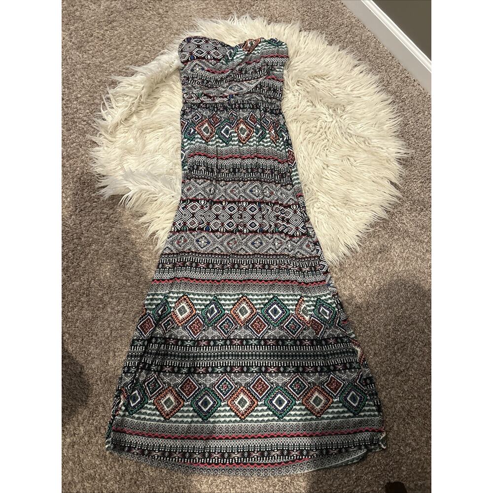 Boho American Rag Brand Size Medium Patterned strapless Maxi Dress Tribal Print
